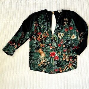 Sandro Paris zip front floral blouse